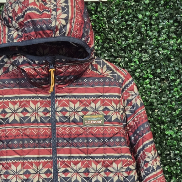 L.L.Bean Red Patterned Hooded Jacket - Picture 3 of 4